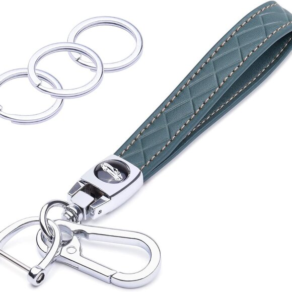 Microfiber Leather Car Keychain, Key Fob Keychain Leather Key Chain Holder with - Picture 1 of 7